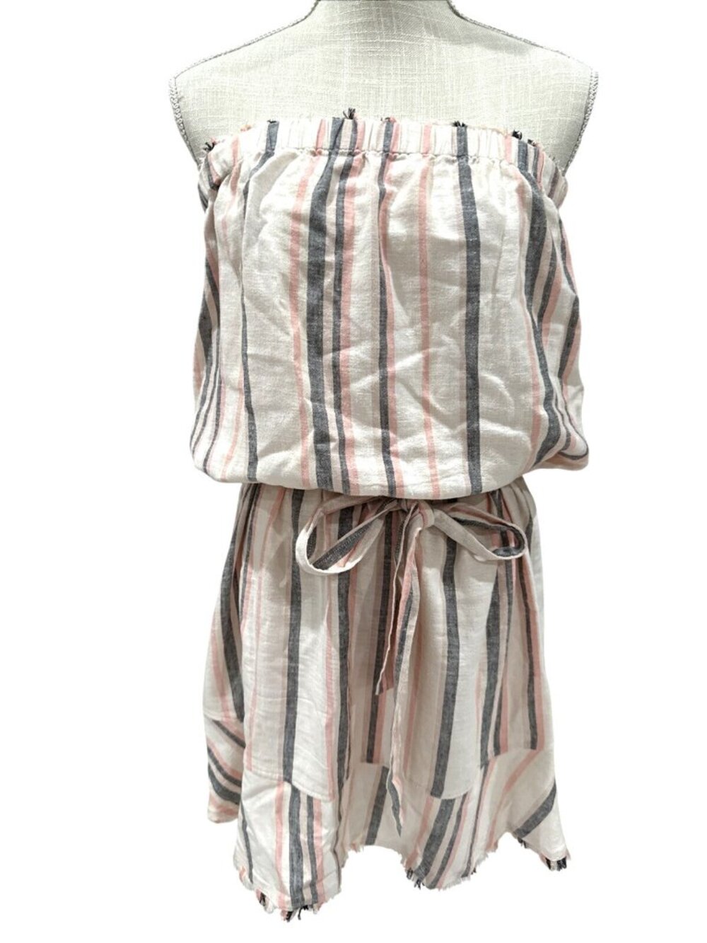 Cloth & Stone Womens Strapless Striped Cotton Dress Pink/Gray L